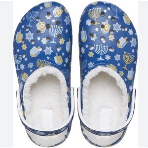 Crocs Classic Lined Hanukkah Clogs – Blue print – Men’s Size 9/Women’s 11